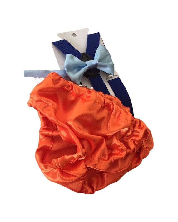 Monsters inspired Smash Cake Boy First Birthday orange satin Diaper Cover, royal blue Suspenders,baby blue bow tie, first birthday outfit