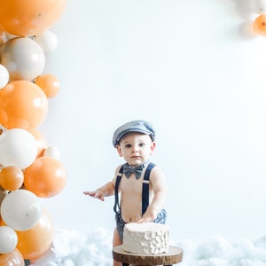 Light denim sitter set - baby boy photo prop - baby clothes - vintage style - flat cap - cake smash outfit