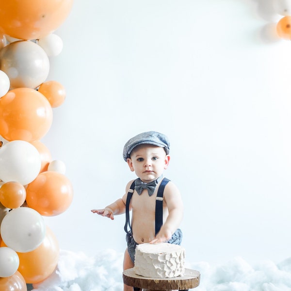 Light denim sitter set - baby boy photo prop - baby clothes - vintage style - flat cap - cake smash outfit