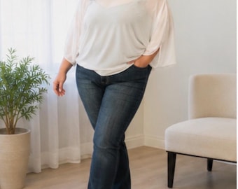 Sheer Chiffon Cape Top | Elegant Handstitched Overlay Blouse | Lightweight Summer Cape |woman poncho