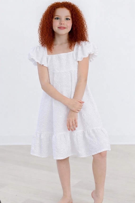 Bohemian flower girl dress, White flower girl dress, rustic flower girl dress, boho flower girl dress, Embroidered flower girl dresses