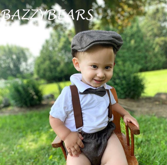Light denim sitter set - baby boy photo prop - baby clothes - vintage style - flat cap - cake smash outfit