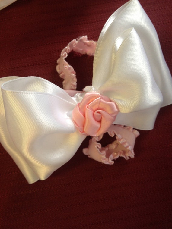 White and pink baby headband, white bow headband, christening baby headband, baptism headband, wedding headband, Valentine baby headband