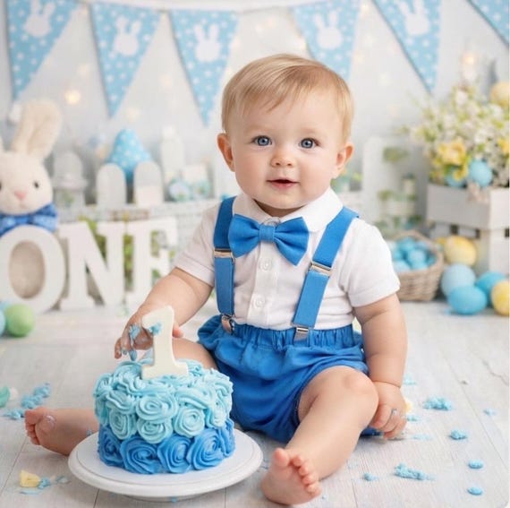 Cake Smash Outfit Boy Set or buy the piece Easter Blue Diaper Cover BowTie Bow Tie Suspenders First Birthday 1st Nappy Cover Photo Prop
