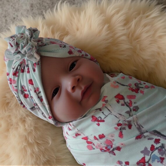 Baby swaddle blanket headband, floral swaddle,Newborn Swaddle blanket, girls swaddle set , baby shower gift, photography prop