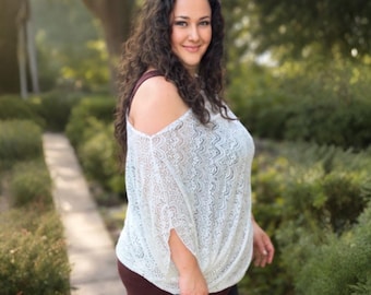 White Lace Off Shoulder Cover Up | Boho Lace Tunic Top | Sheer Beach Cover Up | Plus Size Summer Blouse | Resort Wear | Handmade Lace top