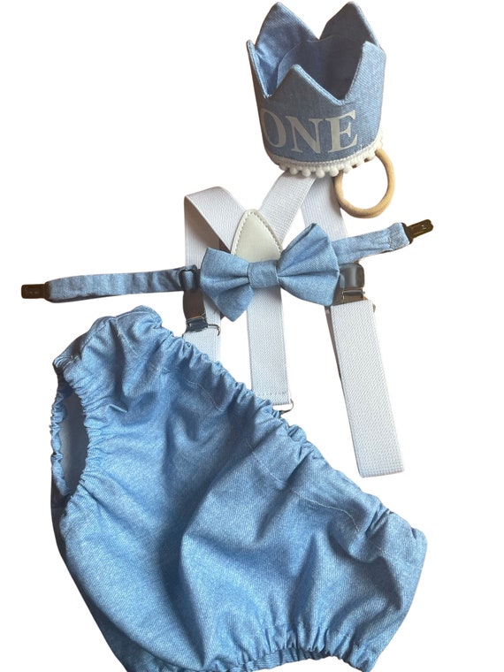 Buy Baby Boy Denim Blue and White Themed Cake Smash Outfit Nappy