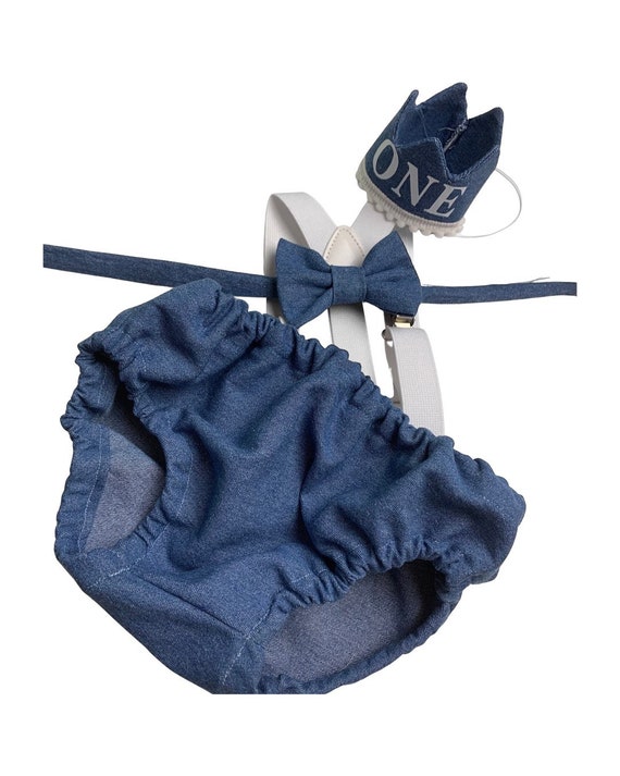 Cake Smash Boy First Birthday super soft navy cotton Diaper Cover,navy Suspenders, navy bow tie, Birthday Photoshoot