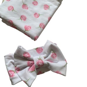 Rose Baby Swaddle Blanket, Baby Girl Swaddle, Rose Blanket, Newborn Swaddle, Girl Baby Blanket, Swaddle Set, Stretchy Knit Swaddle