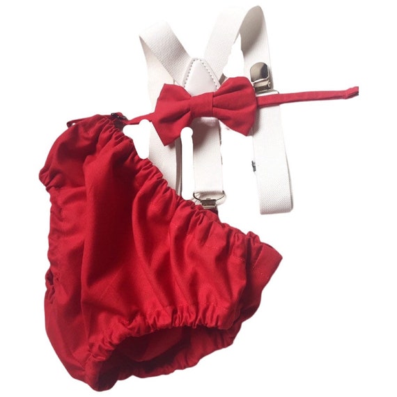 1st Birthday boy cake smash bow tie suspenders outfit 12 mo Red White LOVE Valentine day Bow, bloomers, shorts,diaper cover