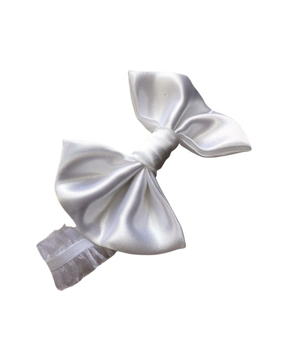 White baby headband, baptism headband, bow headband, satin baby headband, white headband, baby headband, white headband, satin hair bow