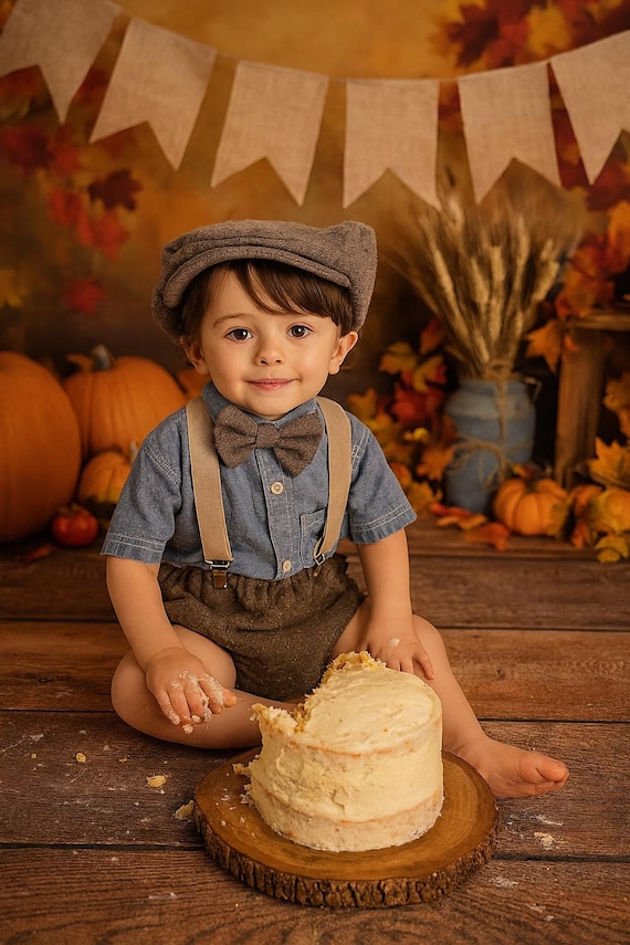 Light denim sitter set - baby boy photo prop - baby clothes - vintage style - flat cap - cake smash outfit