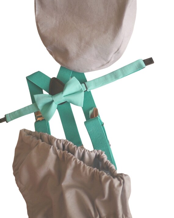 1st Birthday boy cake smash bow tie suspenders outfit 12 mo Teal, gray, boy outfit, bloomers, diaper cover