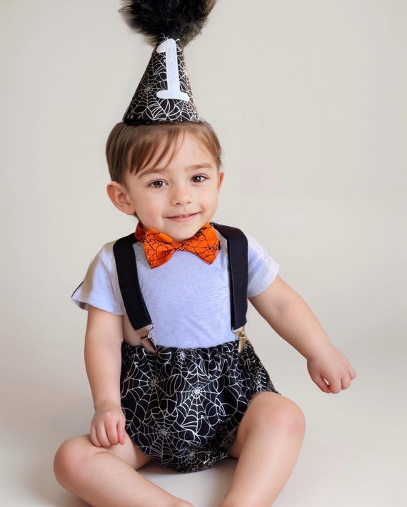 1st Birthday boy cake smash Outfit Bow tie bloomers Suspenders halloween cake smash, boy outfit,bloomers,diaper cover, spiderweb cake smash