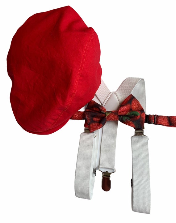 Red Flat Cap, Red Newsboy Hat, Birthday Boy Red Hat, Man Red Flat Cap Hat Gift, Christmas bow tie, red cap and bow tie, christams hat bowtie