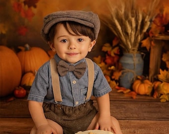 Conjunto de mezclilla clara para niñera - accesorio para fotos de bebé niño - ropa de bebé - estilo vintage - gorra plana - atuendo para fiesta de cumpleaños