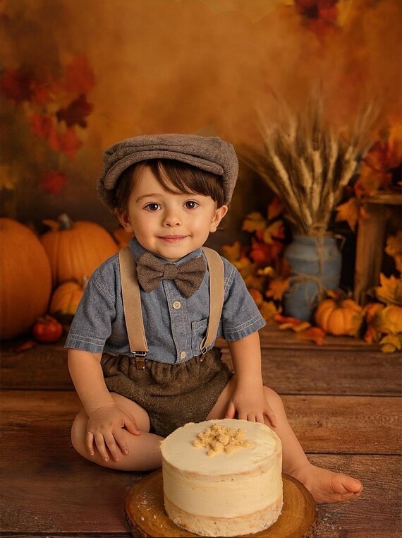 Light denim sitter set - baby boy photo prop - baby clothes - vintage style - flat cap - cake smash outfit