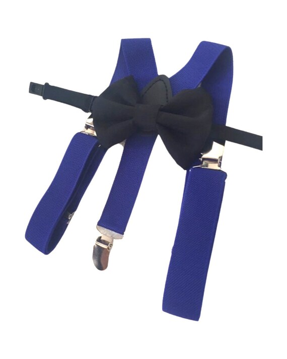 Baby suspenders, royal blue baby suspenders, black bow tie, suspenders, blue suspenders set, royal blue bow tie