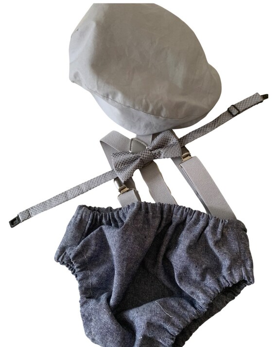 Light denim sitter set - baby boy photo prop - baby clothes - vintage style - flat cap - cake smash outfit