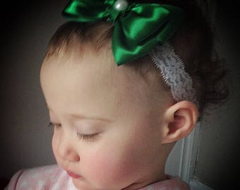 Green baby headband, emerald headband, green baby bow, green bow, green bow headband, bow headband, st.patricks headband, holiday headband
