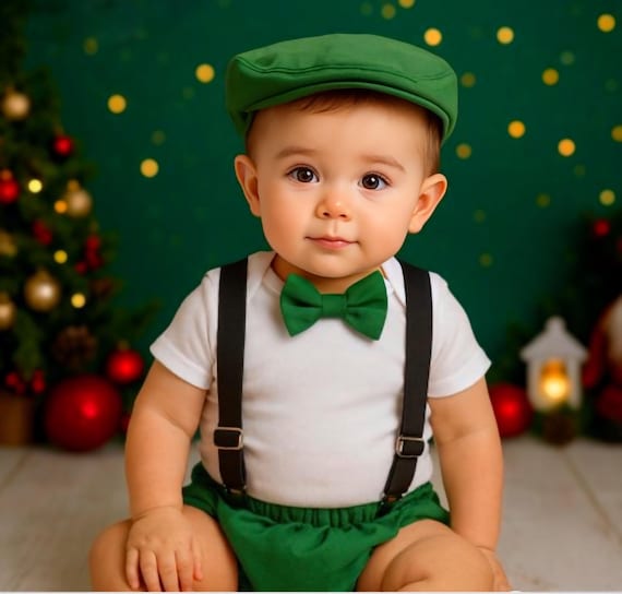 CHRISTMAS cake smash baby boy christmas hat 4 Piece Emerald Green Cake Smash Outfit - 1st Birthday Set