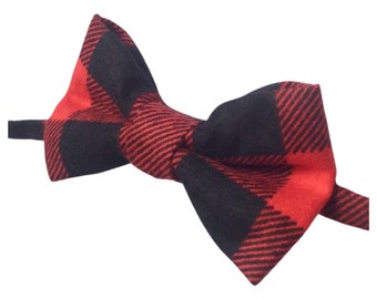 Red Buffalo Check Bowtie, Plaid Bow tie, Christmas Bow tie, Men's Red Bow tie, Red and black bow tie, Wild One Birthday