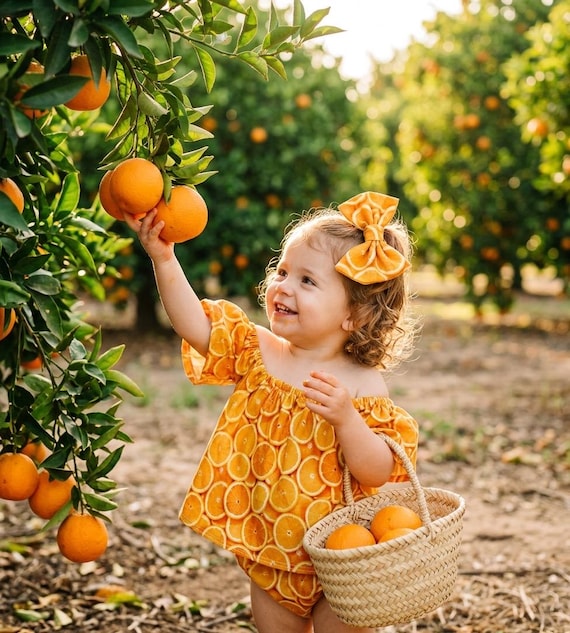 Fruit off shoulder top, girls orange crop top, toddler summer crop top, coming home outfits, orange birthday, baby outfits, off shoulder