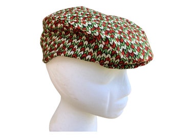 Red Flat Cap, Red Newsboy Hat, Birthday Boy Red Hat, Man Red Flat Cap Hat Gift, knitted cap, christmas cap, red and green cap