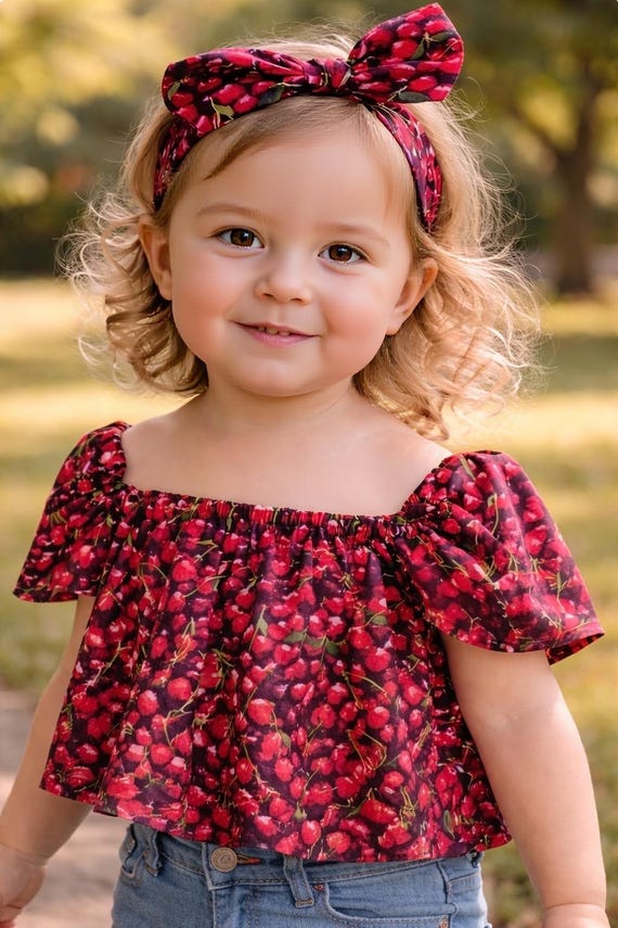 Cherry off shoulder top, girls cherry crop top, toddler summer crop top, coming home outfits, lemonade birthday, baby outfits, off shoulder