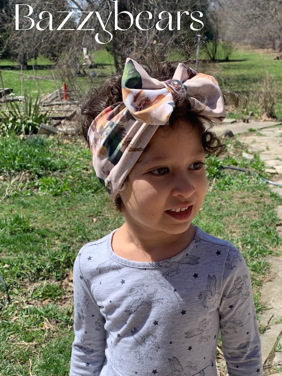 Baby Headband Bow, Floral fabric bow with soft stretchy headband