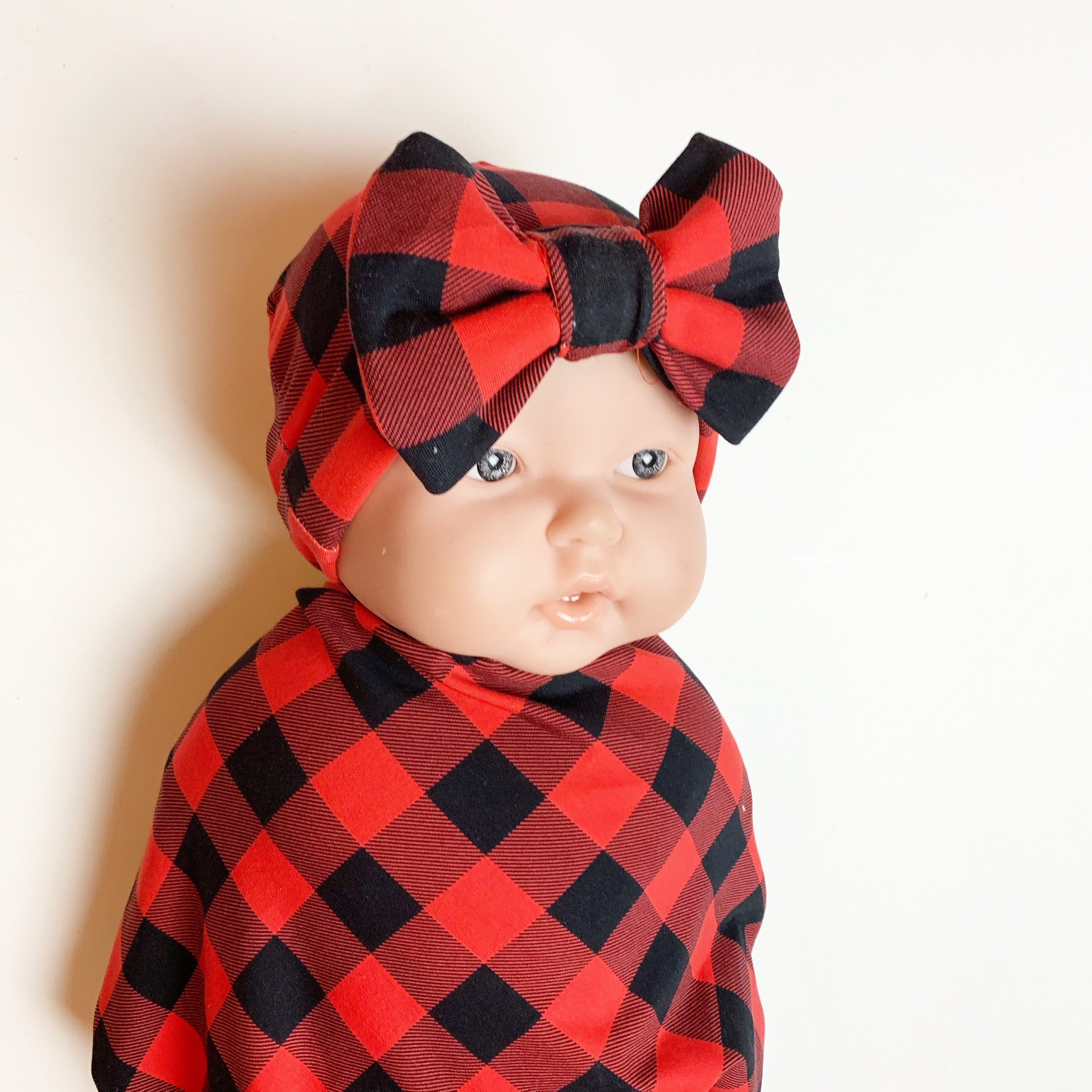 buffalo plaid baby bow