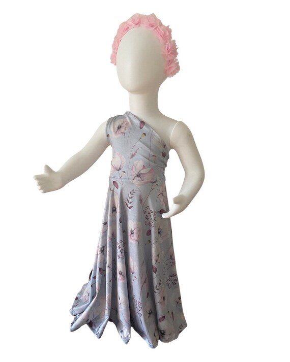 Blue floral Girl Dress, one shoulder, photoshoot Dress, Pink Baby Dress,Pink Suade Dress, Pink Princess Birthday Dress,Pageant girl dress