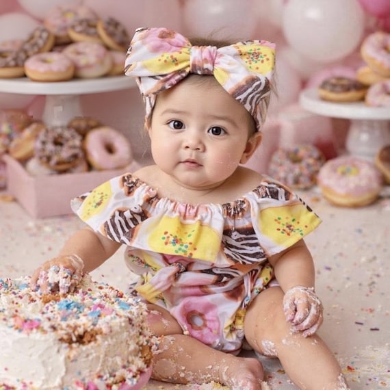 Donut romper, cake smash, doughnut romper, first birthday, romper, vintage style, tracked shipping USA and Canada