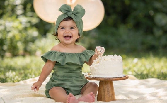 Baby Girl First Birthday Outfit / Boho First Birthday Romper / Blush First Birthday Outfit / Baby girl / First Birthday Outfit / Sage