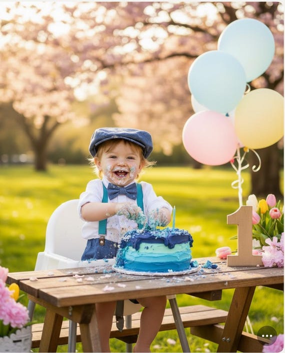 Light denim sitter set - baby boy photo prop - baby clothes - vintage style - flat cap - cake smash outfit