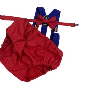 red cake smash outfit boy, Videogame cake smash, red bow tie, smash cake outfit boy, red diaper cover, red blue baby bow tie, red suspenders