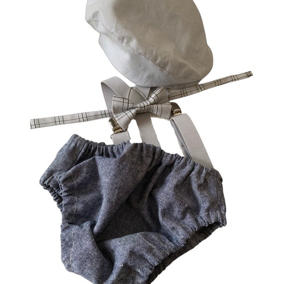 Light denim sitter set - baby boy photo prop - baby clothes - vintage style - flat cap - cake smash outfit