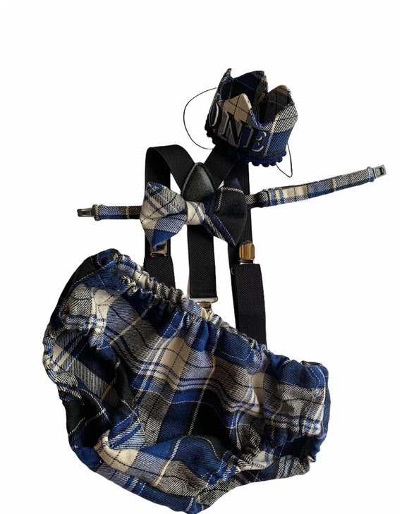Cake Smash Boy First Birthday super soft plaid cotton Diaper Cover,black Suspenders, buffalo plaid bow tie, Birthday Photoshoot