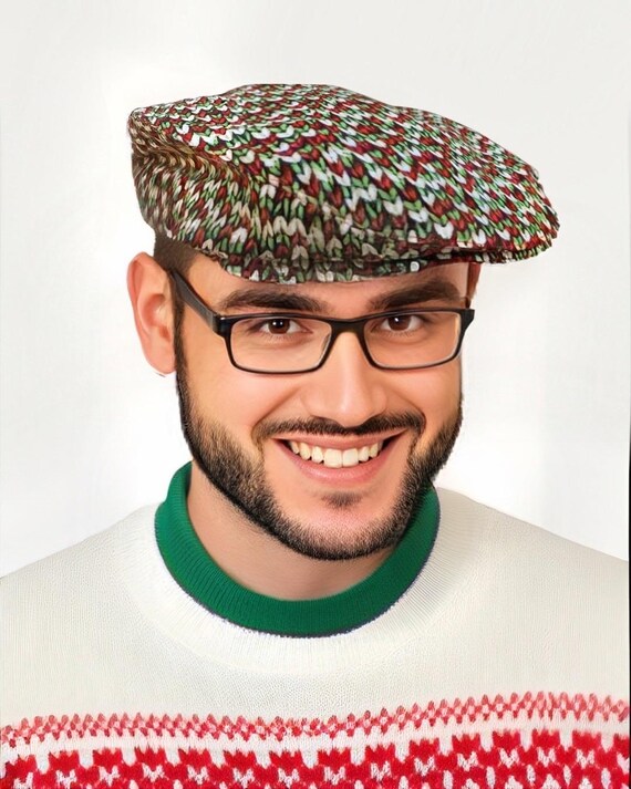 Red Flat Cap, Red Newsboy Hat, Birthday Boy Red Hat, Man Red Flat Cap Hat Gift, knitted cap, christmas cap, red and green cap
