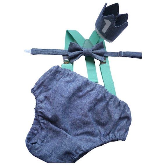 Light denim sitter set - baby boy photo prop - baby clothes - vintage style - birthday crown - cake smash outfit