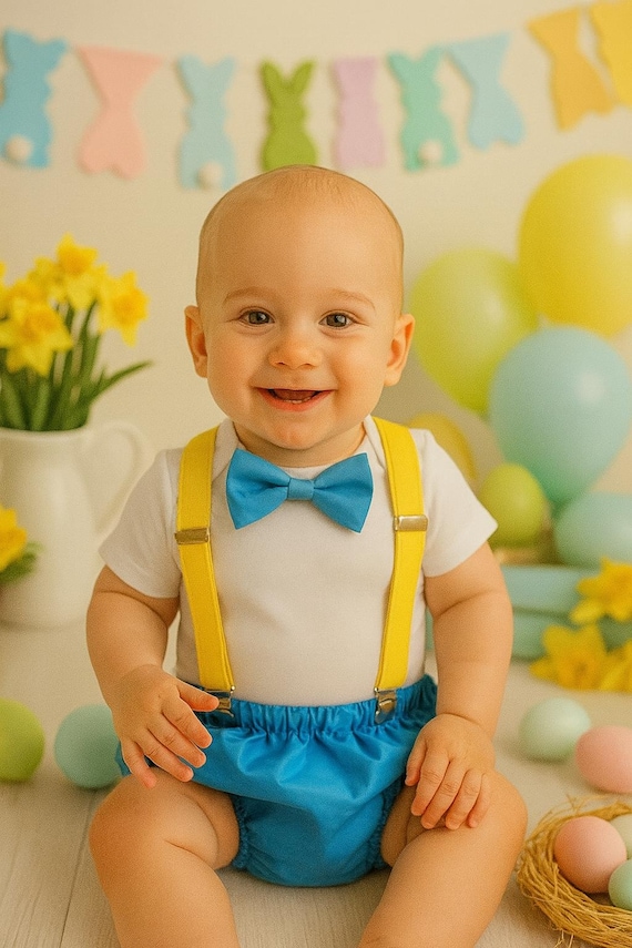 Cake Smash Outfit Blue Yellow -- Boys First Birthday Outfit Yellow Blue