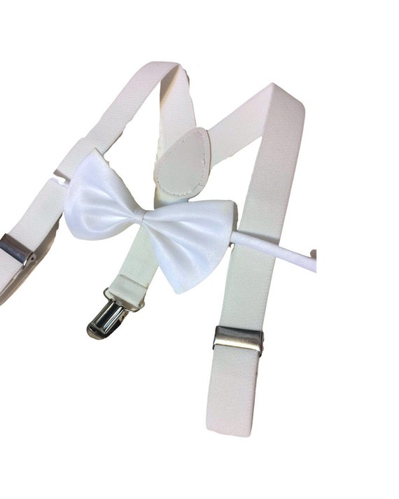 Baby suspenders and bow tie, white baby bow tie, baby bow tie, suspenders, white suspenders set, wedding bow tie, baptism baby set, little