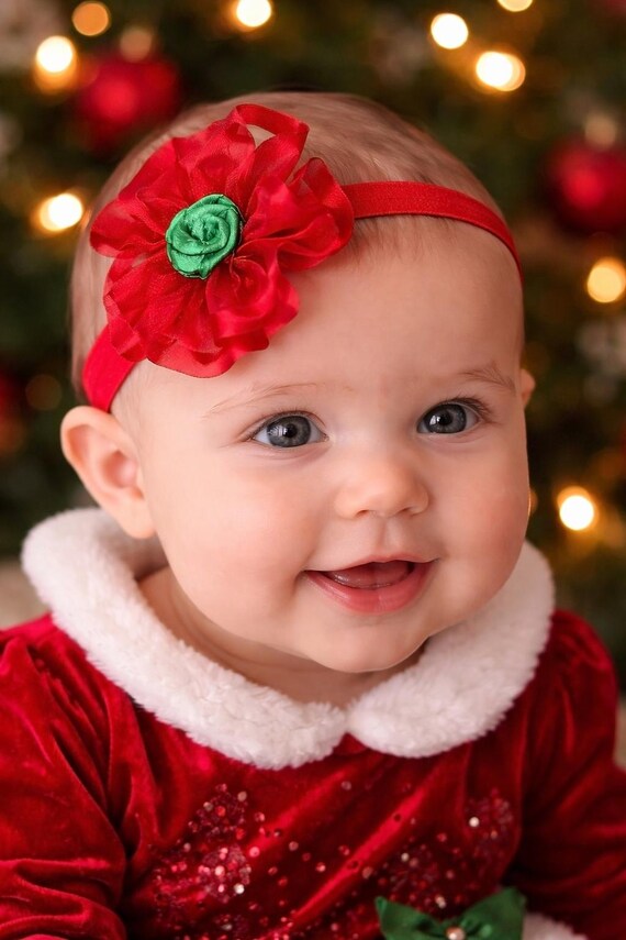 Christmas girl Headband, nylon stretchy floral headbands, baby girl shower gift headband Christmas floralheadband