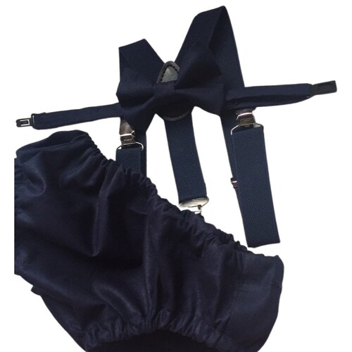 Navy Smash Cake Outfit Boy First Birthday super soft navy cotton Diaper Cover, beige Suspenders and blue bow tie 1st Birthday Photoshoot main image 0