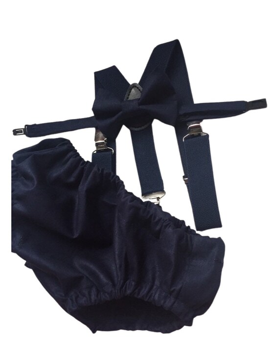 Navy Smash Cake Outfit Boy First Birthday super soft navy cotton Diaper Cover, navy Suspenders and navy bow tie 1st Birthday Photoshoot