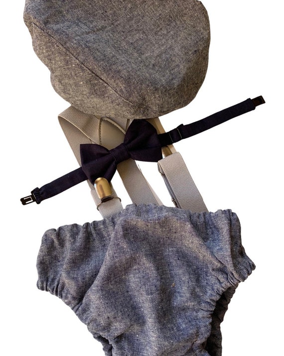 Light denim sitter set - baby boy photo prop - baby clothes - vintage style - flat cap - cake smash outfit
