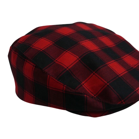 Red and Black Buffalo Check Flat Cap, Red Buffalo Plaid  display picture 3
