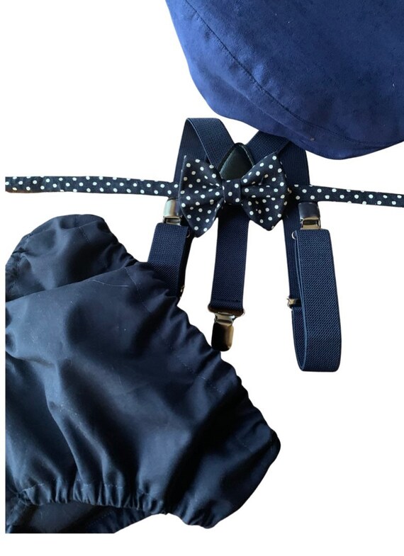 Navy Smash Cake Outfit Boy First Birthday super soft navy cotton Diaper Cover, navy Suspenders and navy bow tie 1st Birthday Photoshoot