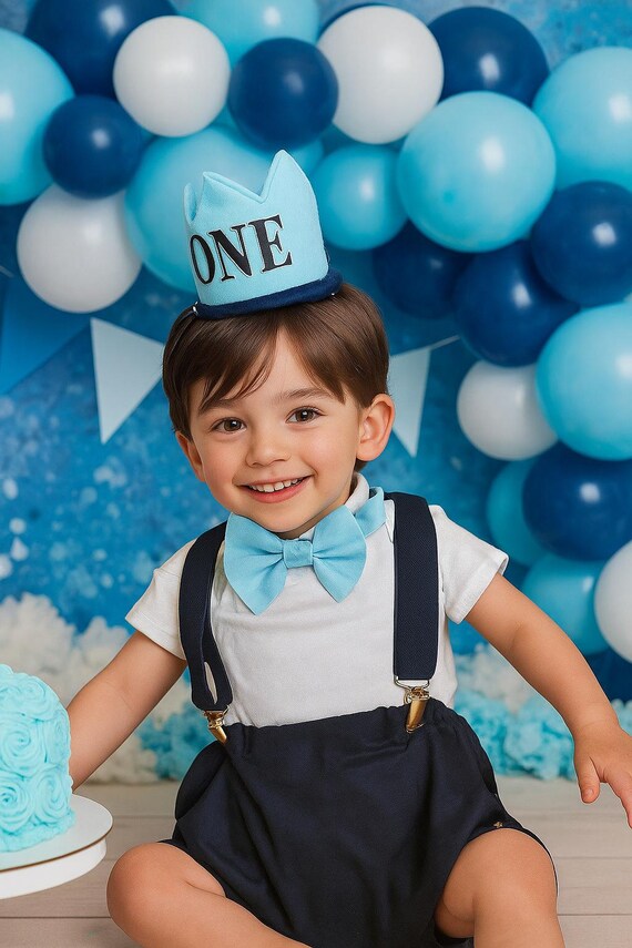 Navy Smash Cake Outfit Boy First Birthday super soft navy cotton Diaper Cover, beige Suspenders and blue bow tie 1st Birthday Photoshoot