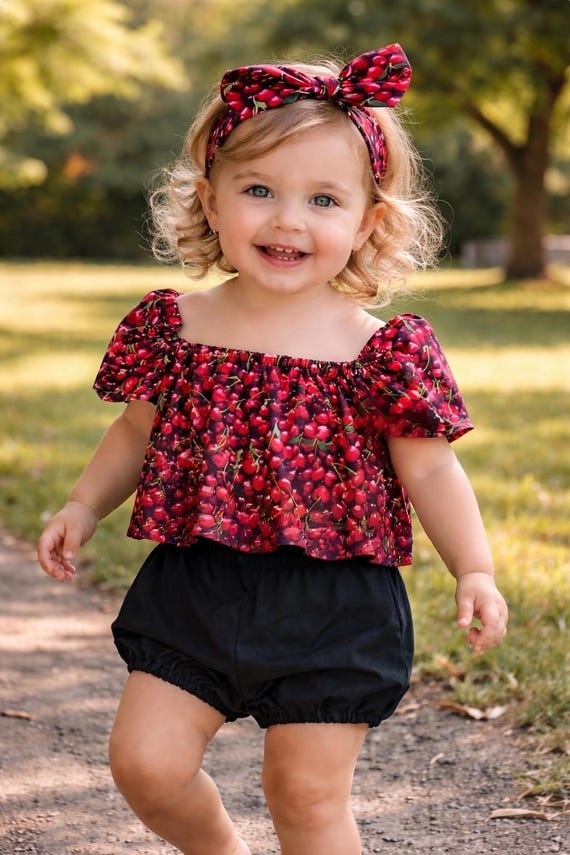 Baby Girl Set, Baby girl clothes, Baby outfit, baby sunsuit, Photography prop, Cherry, Red, Birthday outfit,baby shower gift,summer baby